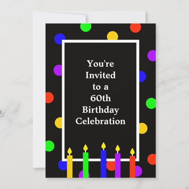 60th Birthday Party Invitation Colourful Candles (Front)