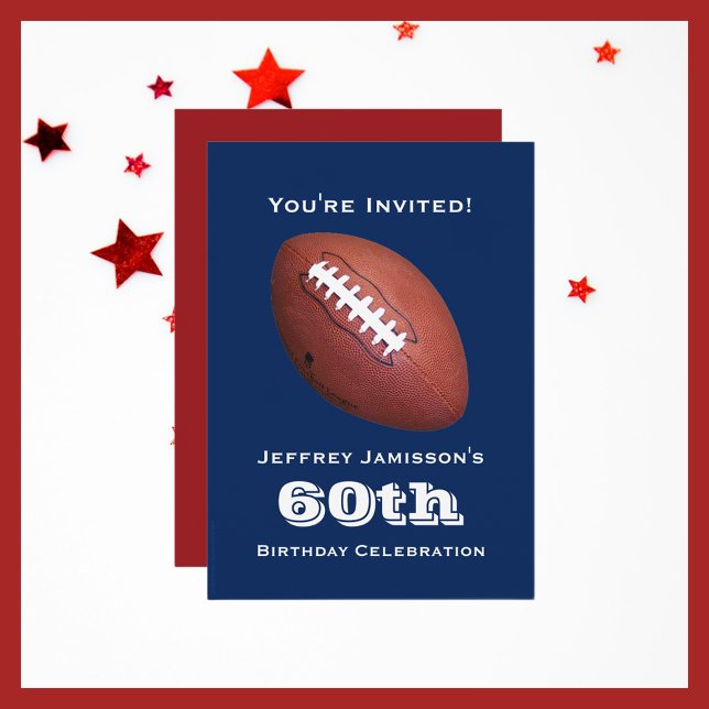 60th Birthday Party Invitation, Football, Blue Invitation (Creator Uploaded)