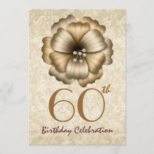 60th Birthday Party Invitation Gold Flower Bow