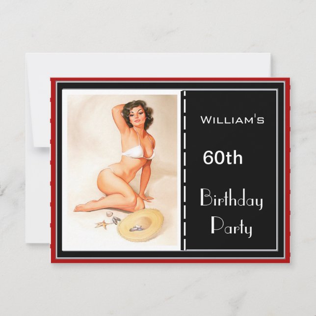 60th Birthday Party Invitation Red Black Pin-up 2 (Front)