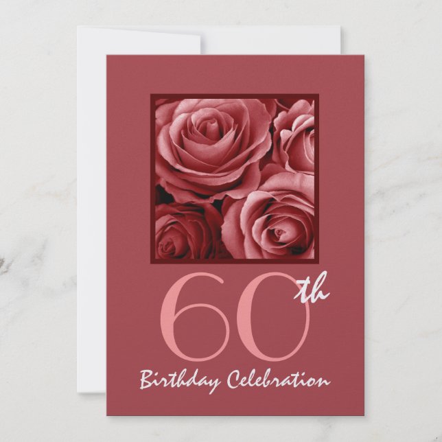 60th Birthday Party Invitation Red Roses (Front)
