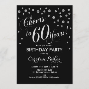 60th Birthday Party Invitation - Silver Black