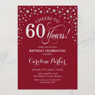 60th Birthday Party Invitation - Silver Red