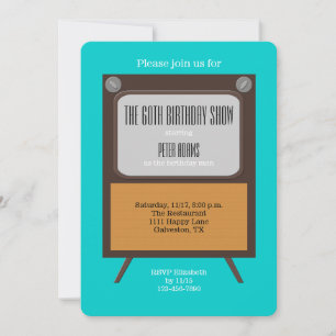 60th Birthday Party Invitation TV on Blue
