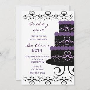 60th Birthday Party Invitations In Purple Swirl