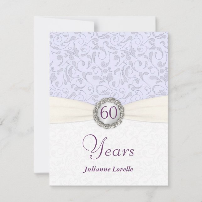 60th Birthday Party Invitations Lavender Damask (Front)
