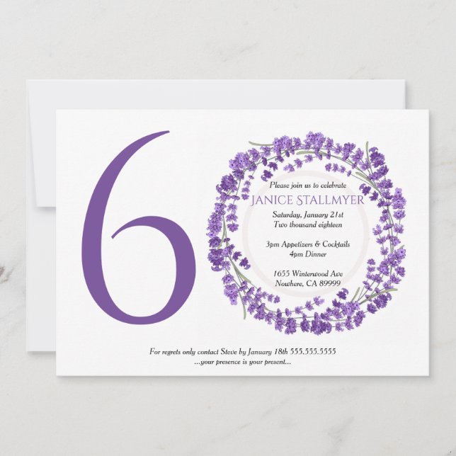 60th Birthday Party, Lavender flowers Invitation (Front)