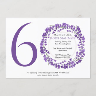60th Birthday Party, Lavender flowers Invitation