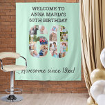 60th Birthday Party Mint Photo Collage Backdrop Tapestry<br><div class="desc">Create your own photo collage on this mint green tapestry for a 60th birthday party. These wall hangings make a great backdrop, welcome sign or photobooth. The template is set up for you to add your own photographs, which automatically form the number 60. The typography combines bold and script lettering...</div>