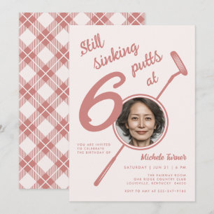 60th Birthday Party Modern Golf Putter Photo Pink Invitation