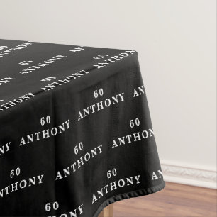 60th Birthday Party Name Black Modern Pattern Tablecloth