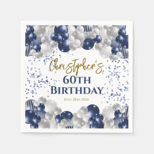 60th Birthday Party Navy Balloons Napkin