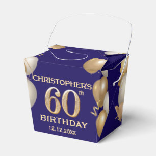 60th Birthday Party Navy Blue and Gold Balloons Favour Box