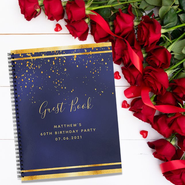 60th Birthday Party navy blue gold guest book (Creator Uploaded)