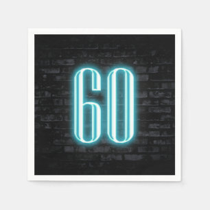60th Birthday Party Neon Sign on Brick Wall Napkin
