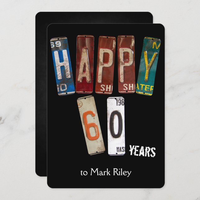 60th birthday party-old license plates invitation (Front/Back)