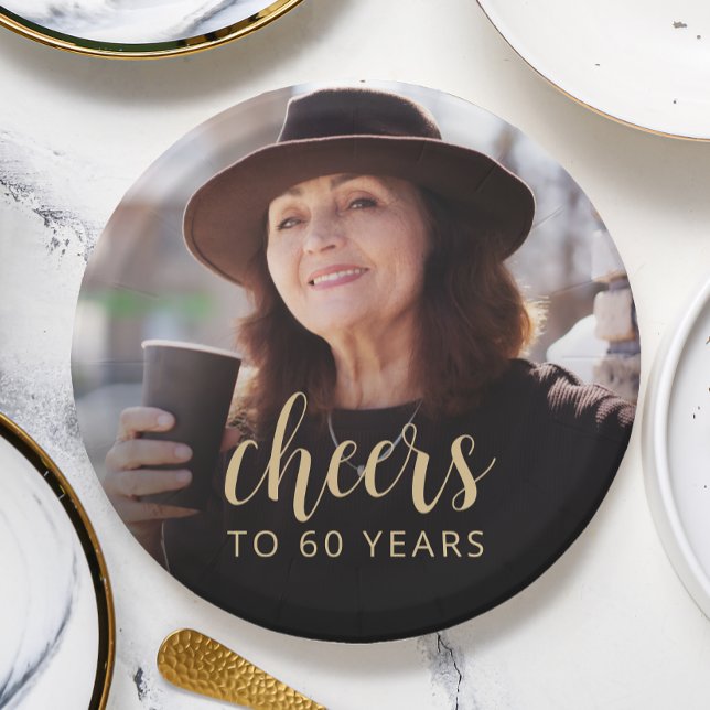 60th Birthday Party Photo Cheers Paper Plate (Creator Uploaded)