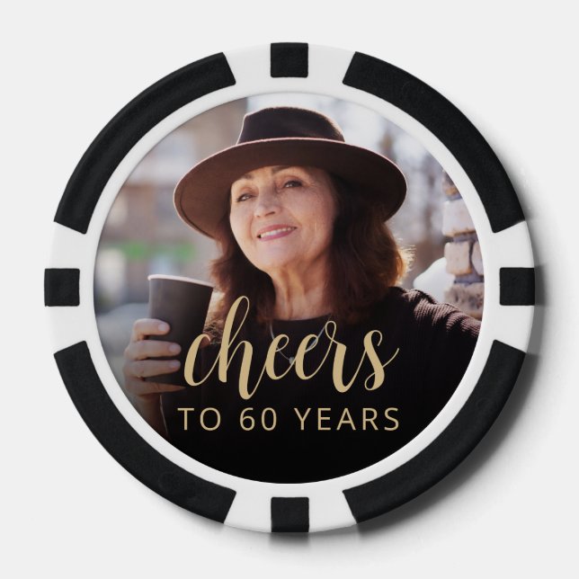 60th Birthday Party Photo Cheers Poker Chips (Front)