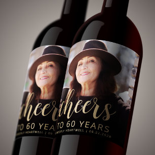 60th Birthday Party Photo Cheers Wine Label