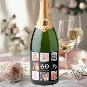 60th birthday party photo collage black sparkling wine label
