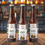 60th birthday party photo collage guy beer bottle label<br><div class="desc">A beer bottle label for a 60th birthday party for a guy,  celebrating his life with a collage of 8 of your own photos.  Templates for a name,  age 60 and a date.  Date of birth or the date of the party.  Black coloured letters.  White background.</div>