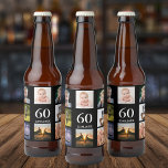 60th birthday party photo collage guy black beer bottle label<br><div class="desc">A beer bottle label for a 60th birthday party for a guy,  celebrating his life with a collage of 8 of your own photos.  Templates for a name,  age 60 and a date.  Date of birth or the date of the party.  White colored letters.  Black background.</div>