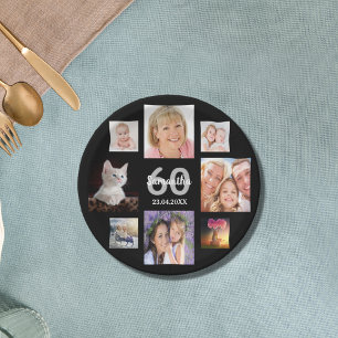 60th birthday party photo collage woman black paper plate