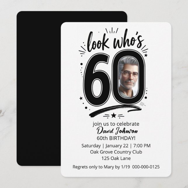 60th Birthday Party Photo Frame Invitation (Front/Back)