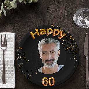 60th birthday party photo gold balloons black paper plate