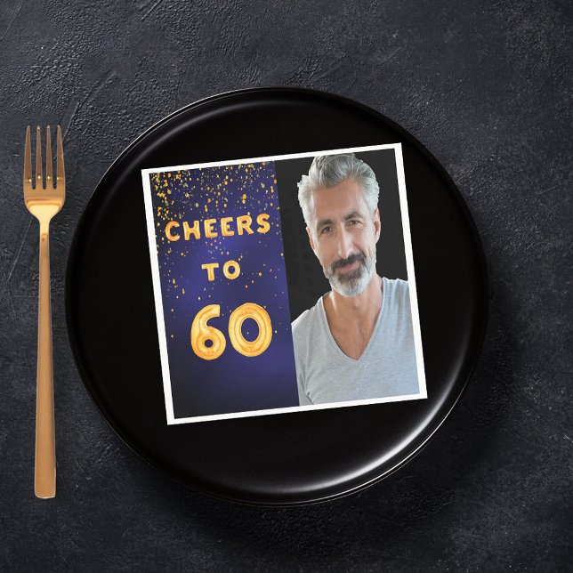 60th birthday party photo gold balloons blue napkin (Creator Uploaded)