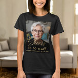 60th Birthday Party Photo Gold Script Cheers  T-Shirt<br><div class="desc">Make their 60th birthday extra special with this custom photo gold script "Cheers" T-shirt! Featuring a personalised photo design and elegant gold script, this stylish and sophisticated shirt is perfect for celebrating this milestone occasion. A great keepsake and a fun party outfit for family and friends to wear in honour...</div>