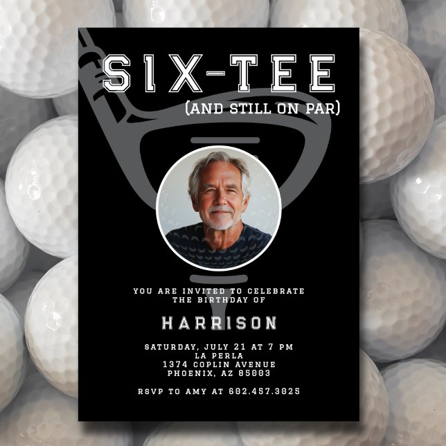 60th Birthday Party Photo Modern Golf Black Invitation (Creator Uploaded)