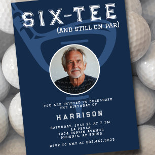 60th Birthday Party Photo Modern Golf Navy Invitation