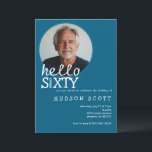 60th Birthday Party Photo Sixty Modern Blue Invitation<br><div class="desc">Say "hello to sixty" with this modern and stylish adult birthday party invitation. The simple ocean blue background perfectly complements the white text and the candle detail, adding a touch of class to the design. The casual text conveys a sense of excitement for the upcoming celebration. Plus, a customisable photo...</div>