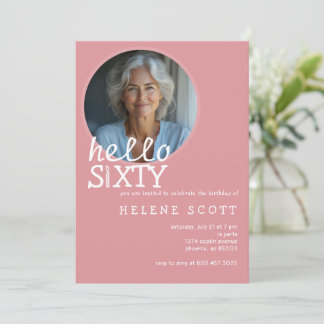  60th Birthday Party Photo Sixty Modern Pink Invitation