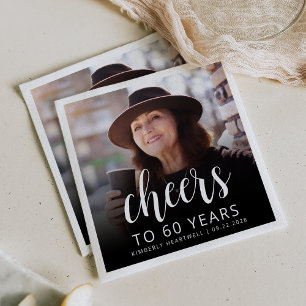 60th Birthday Party Photo White Script Cheers Napkin