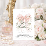 60th Birthday Party Pink Coquette Bow Rose Floral Invitation<br><div class="desc">A large blush pink coquette bow is decorated with elegant pink roses on this birthday invitation. Classic script calligraphy lets your guests know it's a milestone birthday. Easy to personalize with your party details.</div>