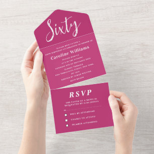 60th Birthday Party Pink Magenta Simple Modern All In One Invitation