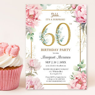60th Birthday Party Pink Peony Elegant Floral Invitation