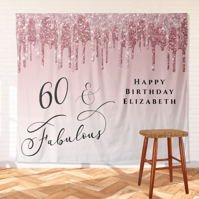 60th Birthday Party Pink Rose Gold Glitter Tapestry (Creator Uploaded)