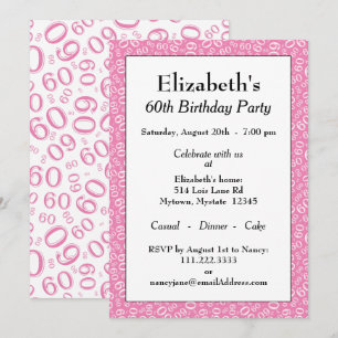 60th Birthday Party Pink/White Number Pattern Invitation