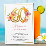 60th Birthday Party Pretty Floral Gold Number 60 Invitation<br><div class="desc">60th birthday party invitation with gold number 60 decorated with pretty flowers. Feminine and elegant design with watercolor floral arrangements in shades of pink yellow orange and purple. Perfect for 60th birthday celebration,  spring or summer birthday lunch,  garden tea party etc.</div>