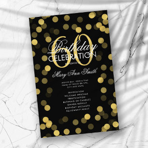 60th Birthday Party Program Gold Confetti w/ Menu