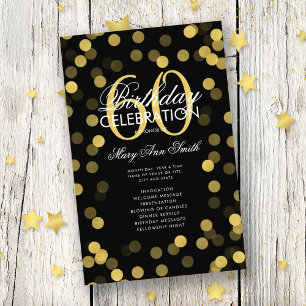 60th Birthday Party Program Gold Confetti w/ Menu