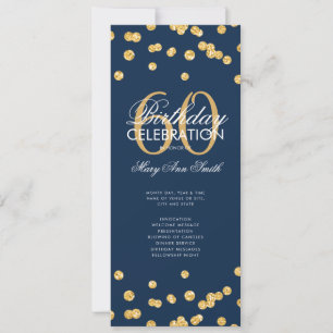 60th Birthday Party Program Gold Glitter Menu Navy Invitation