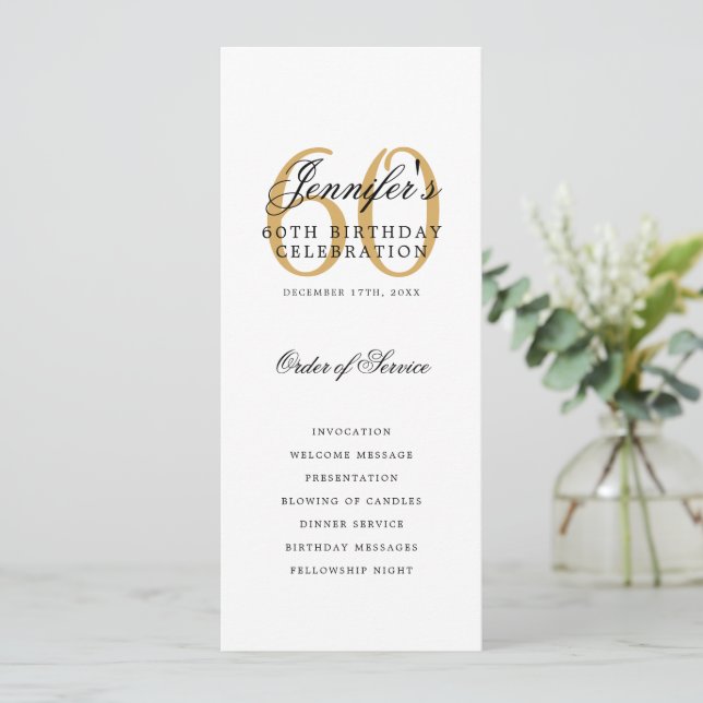 60th Birthday Party Program Gold Thank You Invitation (Standing Front)