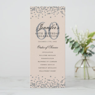 60th Birthday Party Program Silver Menu Champagne Invitation