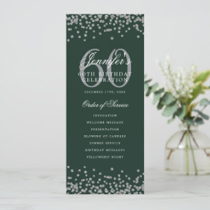 60th Birthday Party Program Silver Menu Green  Invitation