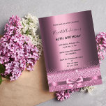 60th birthday party purple burgundy glitter invitation<br><div class="desc">A modern,  stylish and glamourous invitation for a woman's 60th birthday party.  A dark purple,  burgundy metallic looking background with an elegant purple and pink bow,  ribbon and sparkle. The name is written with a modern black hand lettered style script.  Templates for your party details.</div>