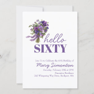 60th Birthday Party Purple Floral Bouquet Invitation